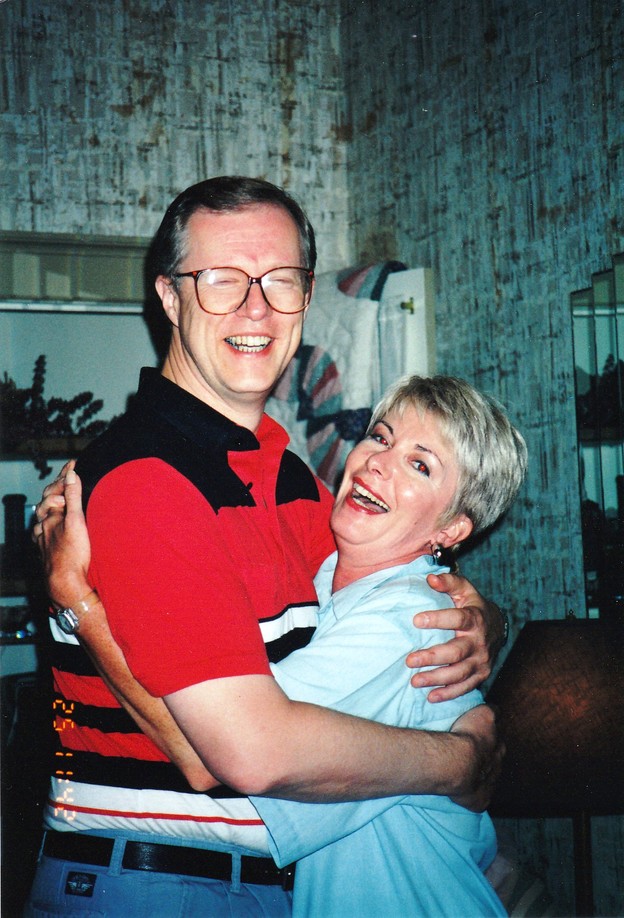 Jack Keefe and Cheri Wombacher Welch at post 1994 reunion picture/video viewing at 